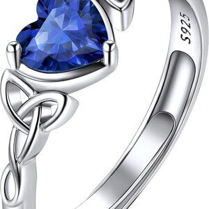 925 Sterling Silver Good Luck Celtic Twisted Knot/Claddagh Heart Birthstone Ring